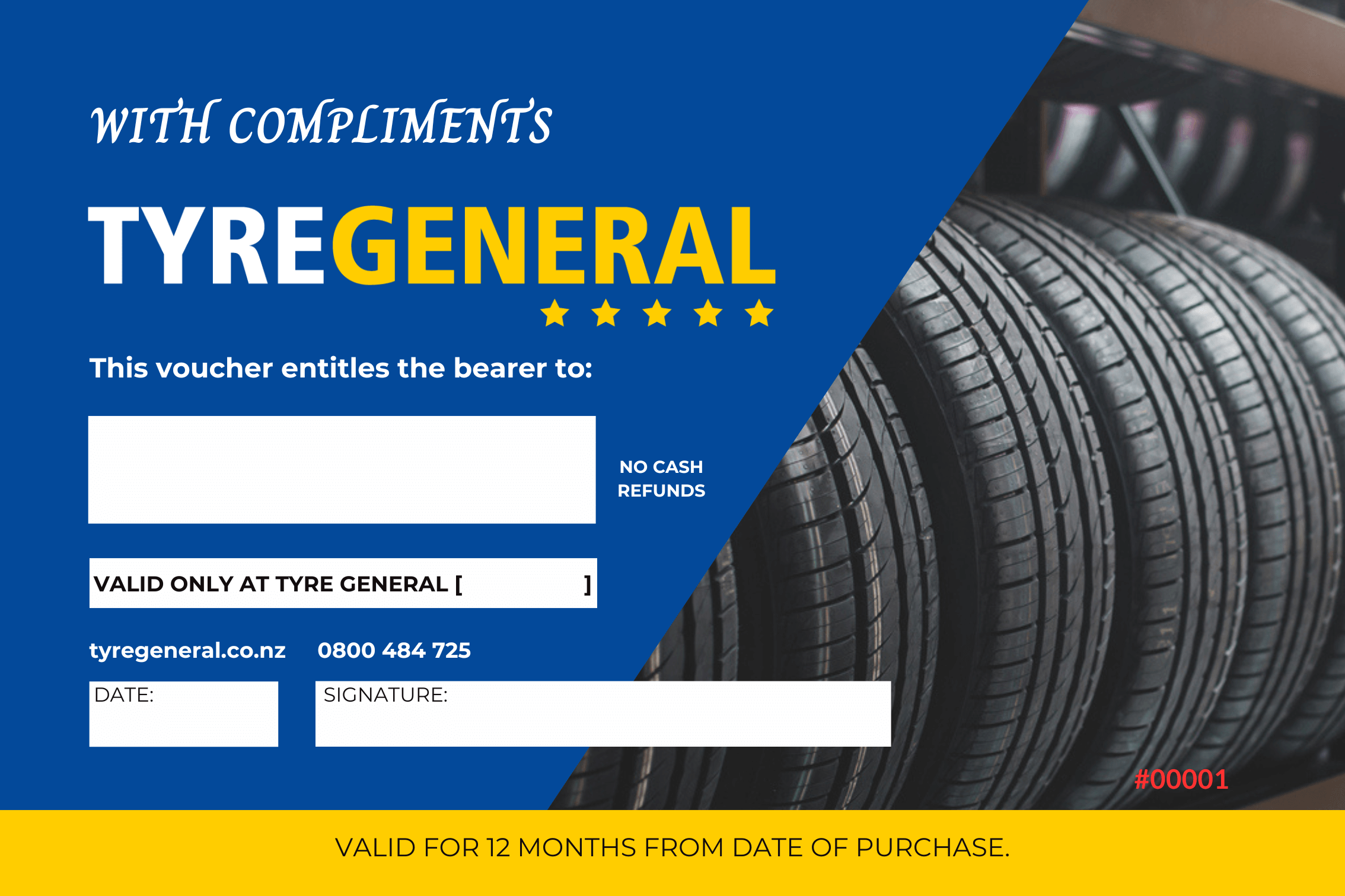 Tyre General gift voucher image.